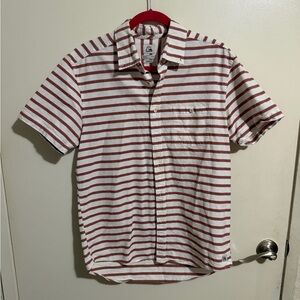 Quiksilver Short-Sleeve Button-Down Shirt - White & Red Stripe